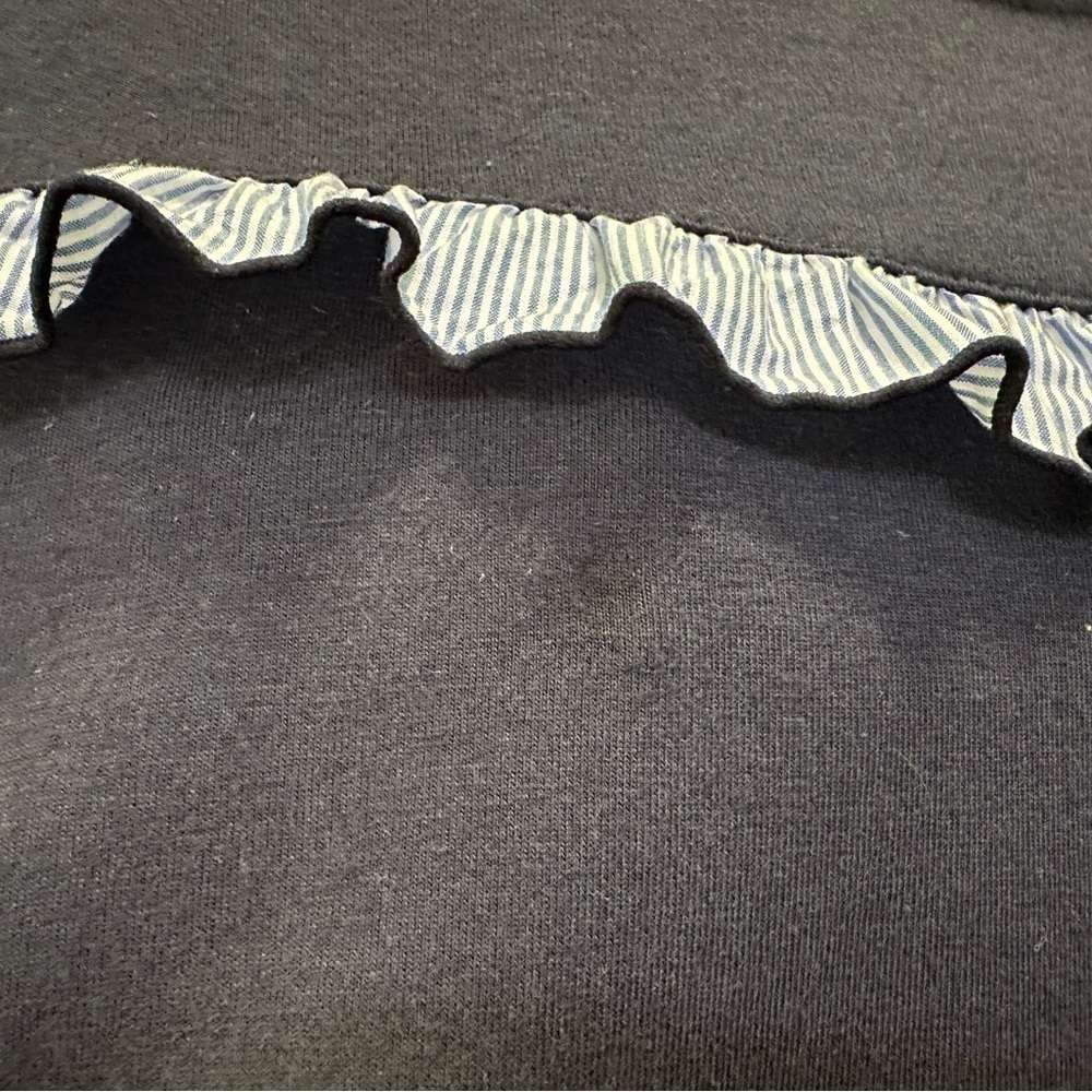 Talbots Navy Striped Woven Ruffle Tee - Picture 5 of 8